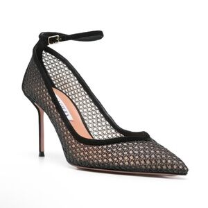 $925 NEW Aquazzura Asha 85 Suede-trimmed Mesh Pumps in Black Size‎ 38.5